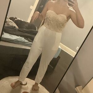 Strapless Cream and White Jumpsuit